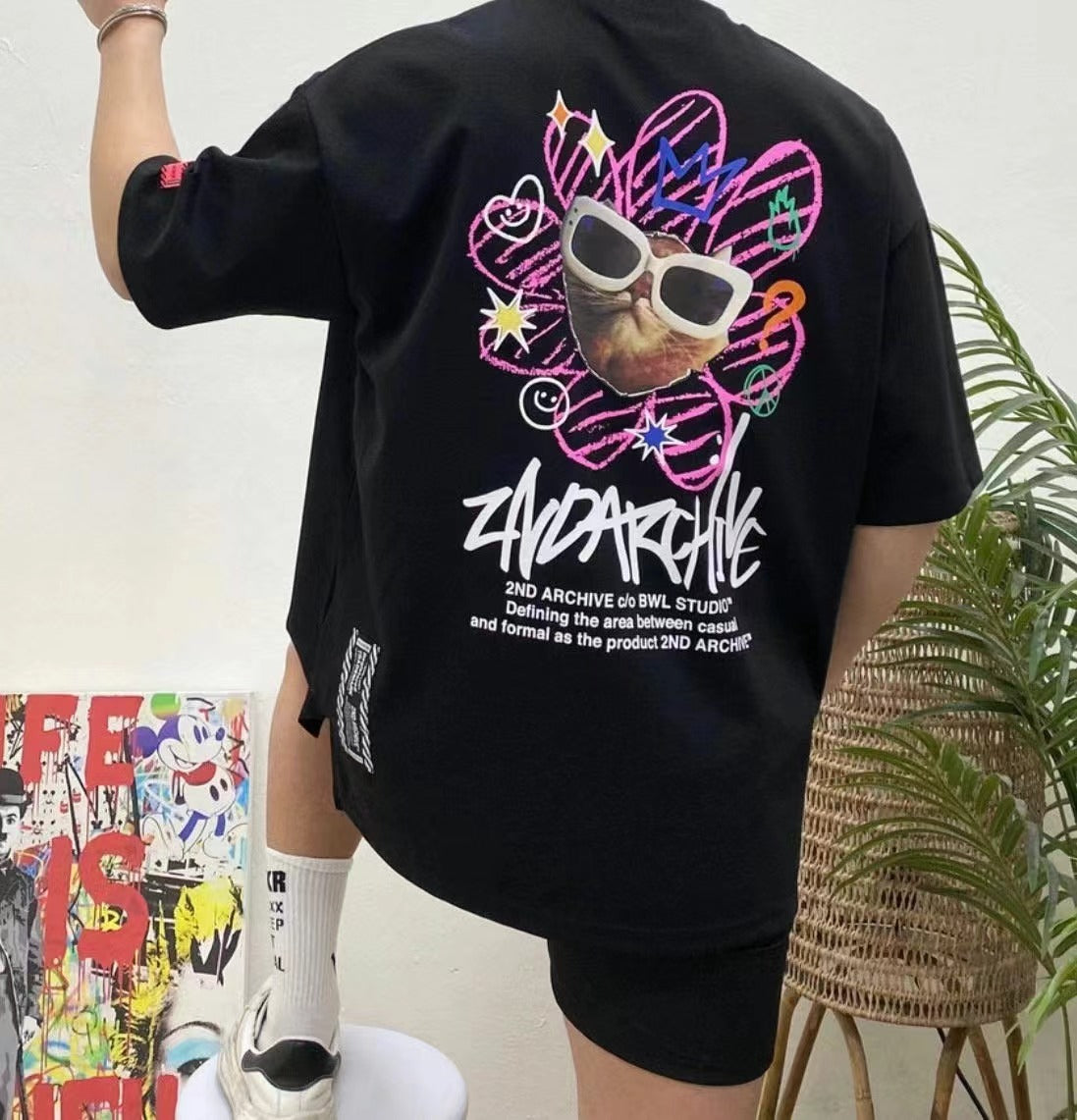 【一口價$277/件】🇰🇷韓國直送🇰🇷 2ND ARCHIVE Pink Flower cat Tee - 4 Color
