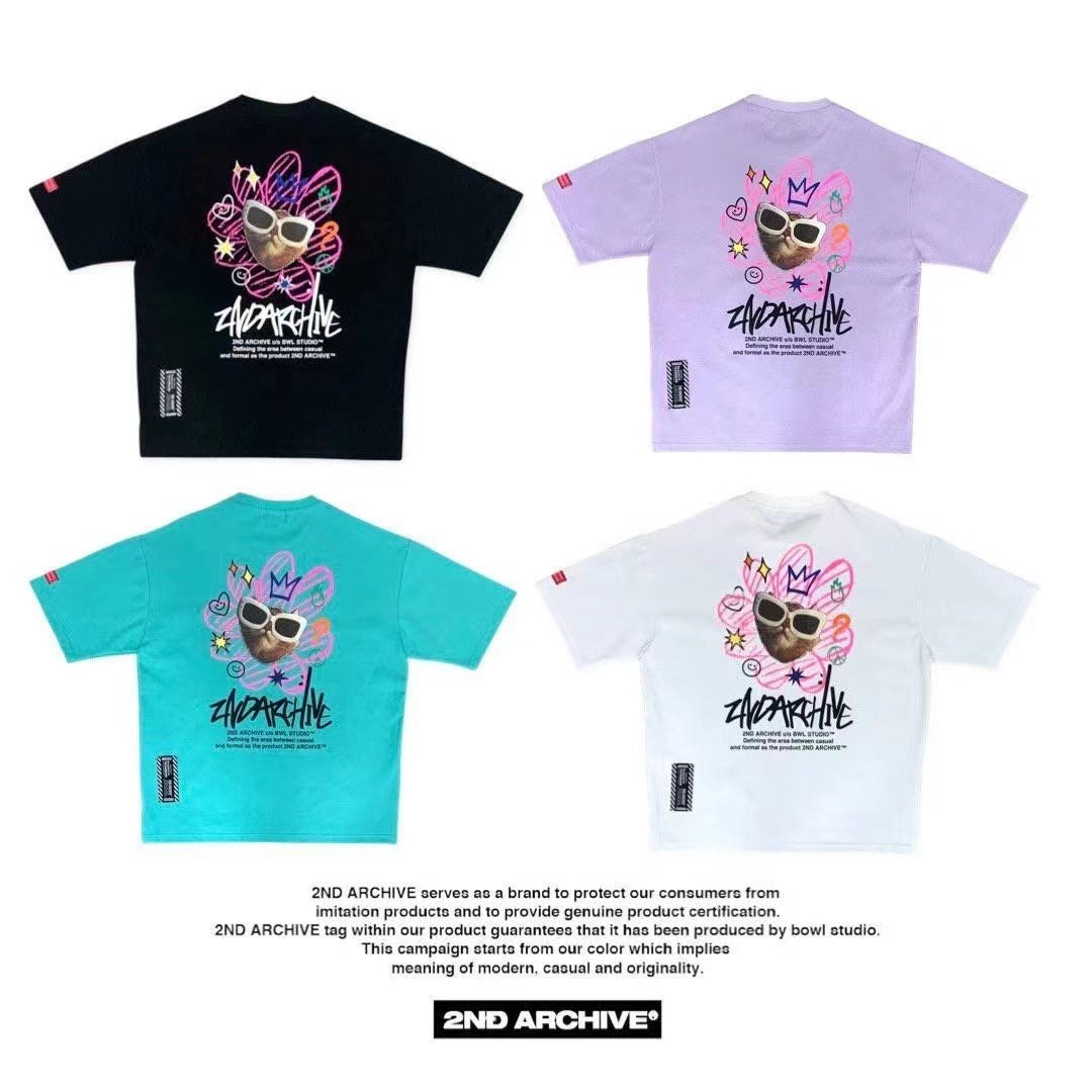 【一口價$277/件】🇰🇷韓國直送🇰🇷 2ND ARCHIVE Pink Flower cat Tee - 4 Color