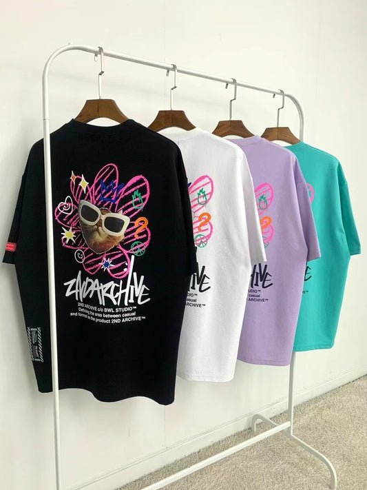 【一口價$277/件】🇰🇷韓國直送🇰🇷 2ND ARCHIVE Pink Flower cat Tee - 4 Color