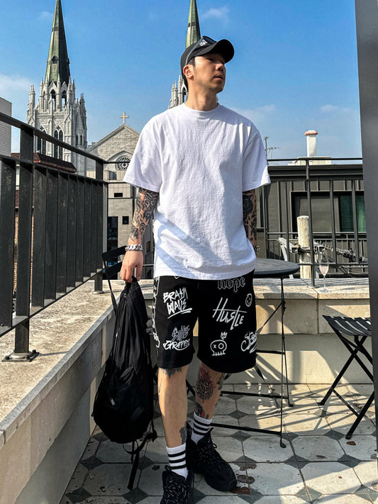 韓國直送 PLUS 82 HIYA Firework Graffiti Shorts